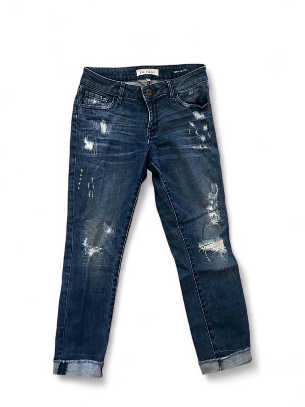 DL1961 Women’s Distressed Dark Blue Skinny Boyfriend Jeans Size 25